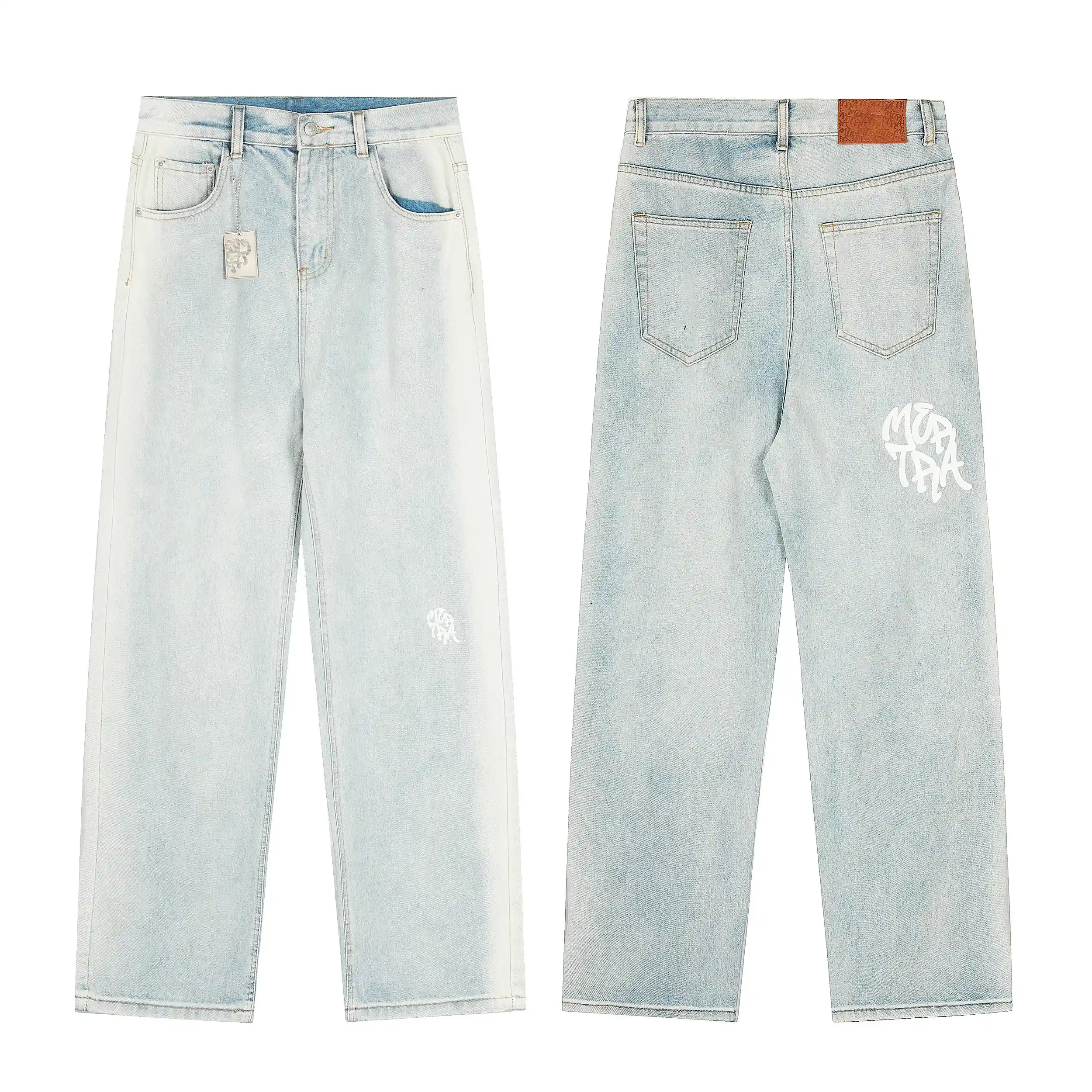 Mertra Wide Leg Denim Pants with Embroidered Logo 3