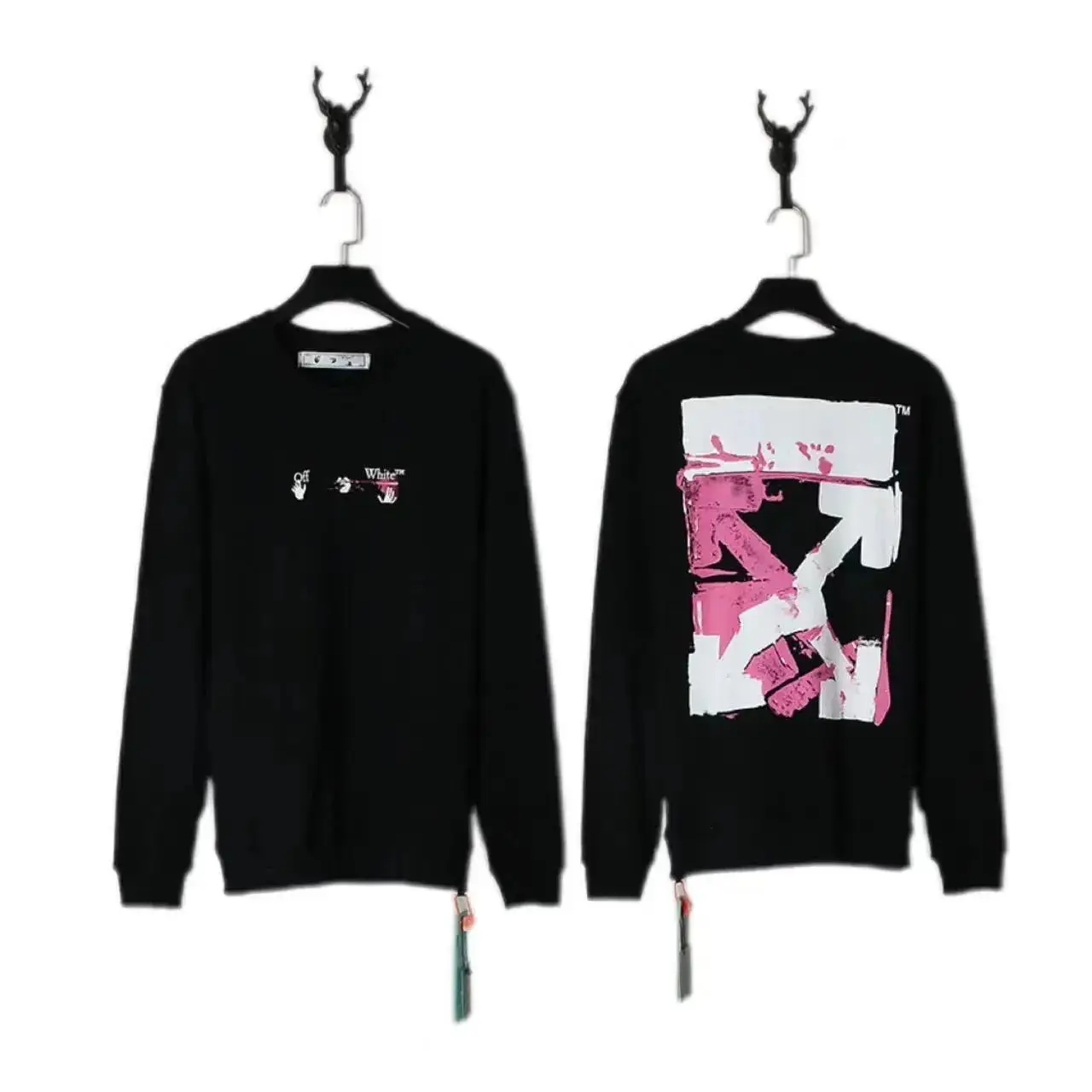 Off-White Men's Black Crewneck Sweatshirt with Iconic Logo and Stripes 2